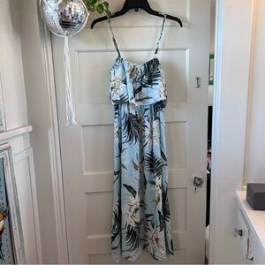 Light Blue Tropical Floral Maxi Dress